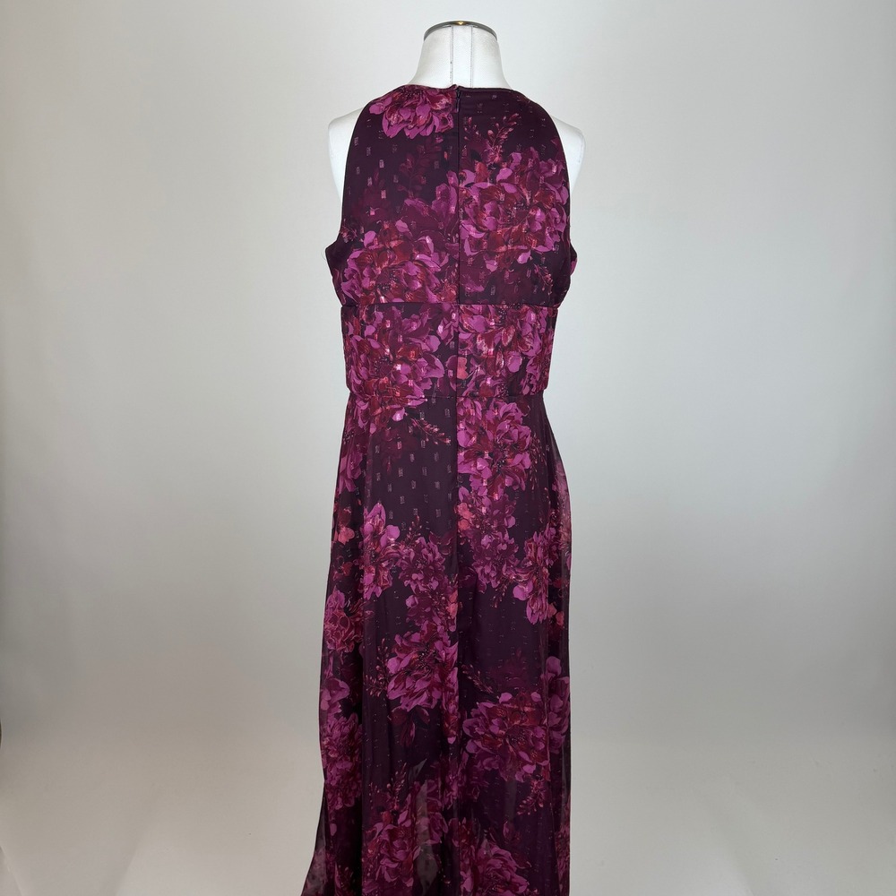 NWD R&M Richards Plum Rose Floral Halter Keyhole Chiffon Gown Maxi Dress Size 16 - Picture 7 of 16